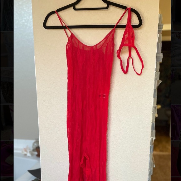 Leg Avenue Red high low mermaid style lace lingerie w/ matching panty - Picture 8 of 13